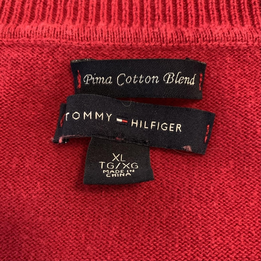Tommy Hilfiger Sweater‎ Woman's XL Red Argyle V Neck Pima Cotton Pullover Preppy - Picture 2 of 7